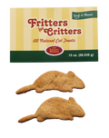 Fritters for Critters cat treats with packaging on a white background